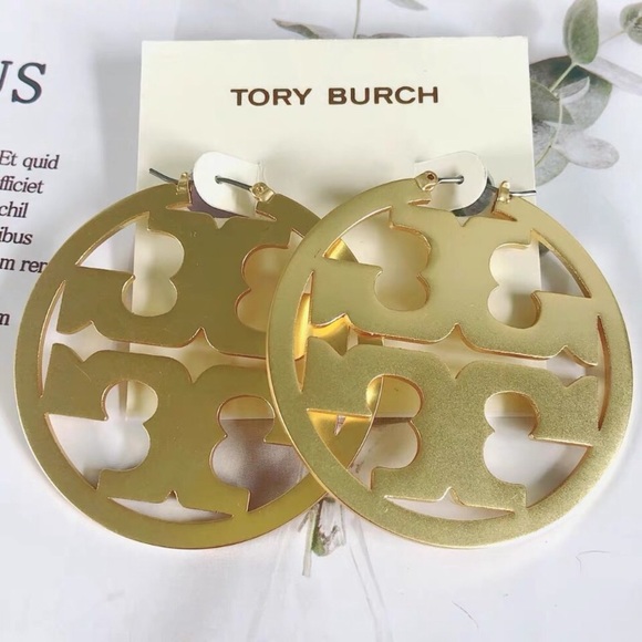 Tory Burch Jewelry - Tory Burch Miller Logo Gold Hoop Earrings
